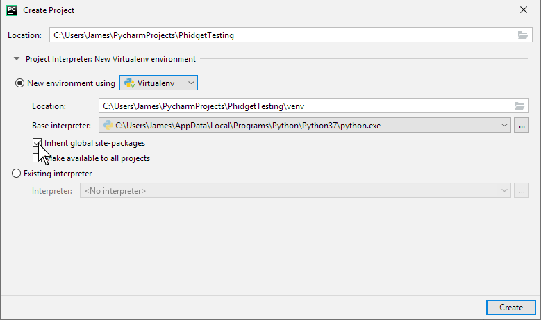 PyCharm Inherit Global Packages.png