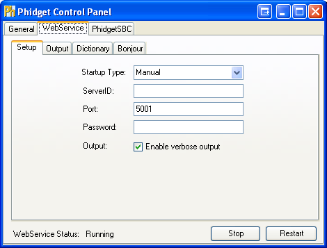Windows Control Panel WebService Setup Running