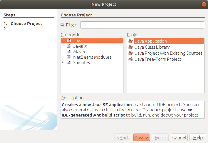 Java netbeans linux newproject.PNG