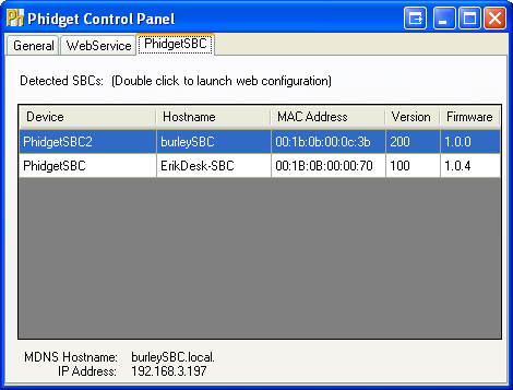 Windows Control Panel WebService PhidgetSBC