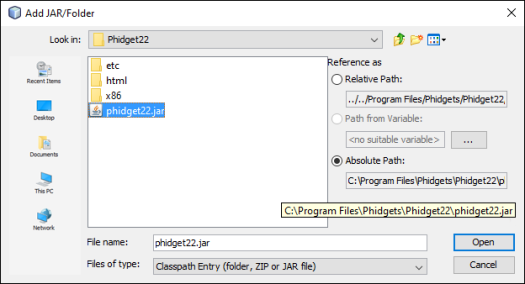 Language - Java - Phidgets Support