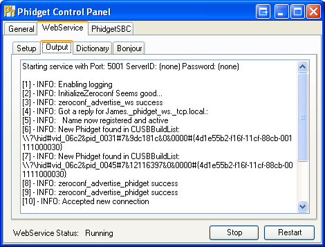 Windows Control Panel WebService Output