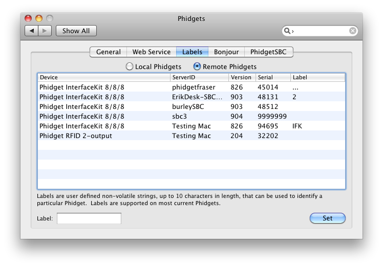 OS X PreferencePane WebService Labels Remote